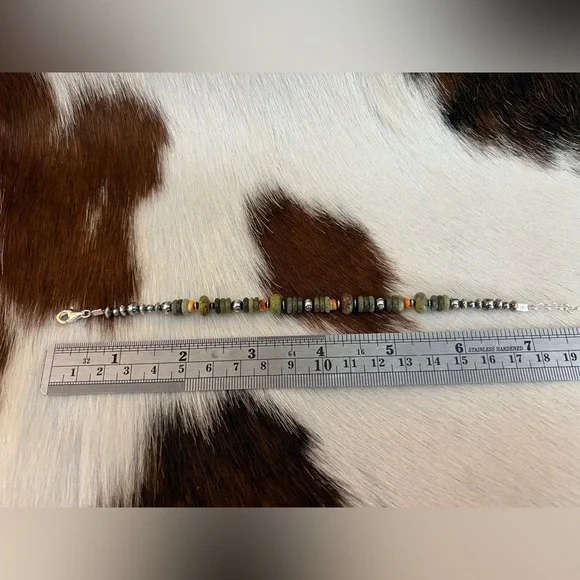 ❤️ 925 Desert Pearl Saucers Cerrillos Turquoise Moss Agate Spiny Bracelet 7+.75” - Picture 10 of 15